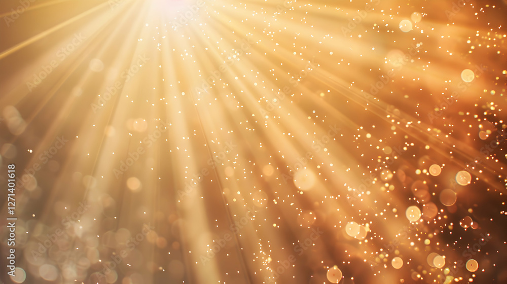 Poster beautiful golden light rays shining through, creating a magical atmosphere with bokeh effects