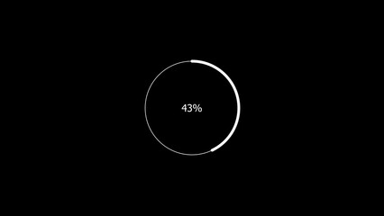 Abstract 43% number percent circle loading pie chart circle modern design white color 4k illustration black background.