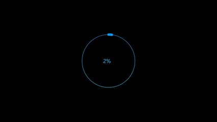Abstract 2% number percent circle loading pie chart circle modern design royal blue color 4k illustration black background.
