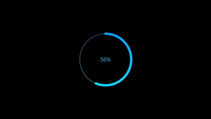Abstract 56% number percent circle loading pie chart circle modern design royal blue color 4k illustration black background.
