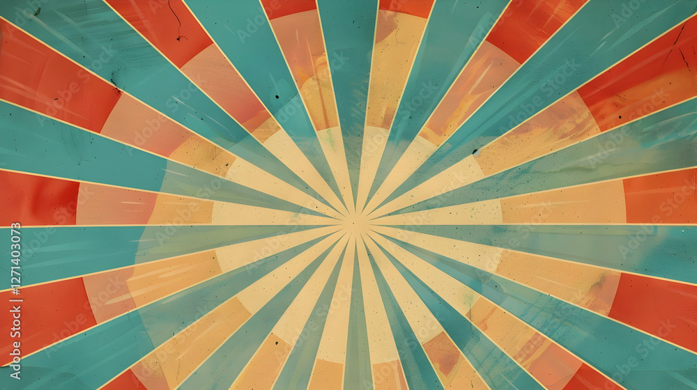 Poster vibrant radial pattern with alternating colors creating a retro sunburst effect