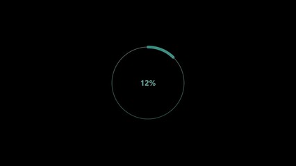 Abstract 12% number percent circle loading pie chart circle modern design light gray and cyan color 4k illustration on black background.