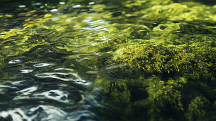Moss and water - a serene and calming natural scene perfect for environmental, relaxation, and nature-related content