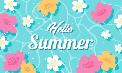Hello summer season and nature beach beautiful summer banner design background pattern. horizontal poster, greeting card, header for website.