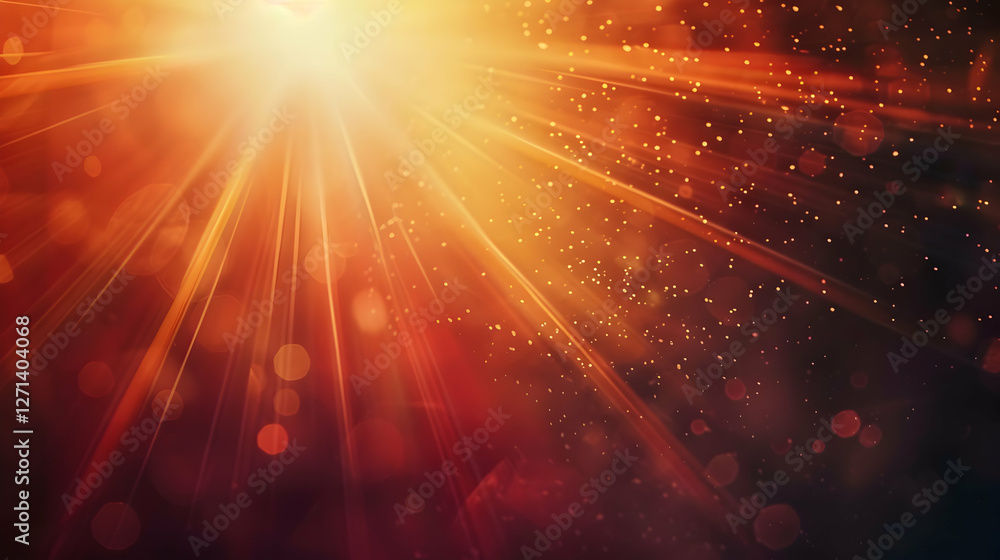 Aufkleber abstract light rays with sparkling particles creating a warm atmosphere in a dark background