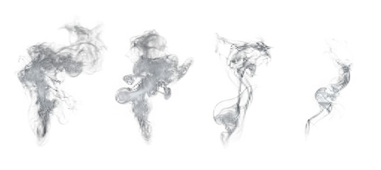 Fototapeta premium Fog or smoke set isolated on black background. White cloudiness, mist or smog background.