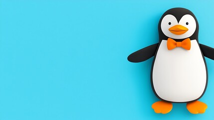 Naklejka premium Cute penguin with bow tie on light blue background
