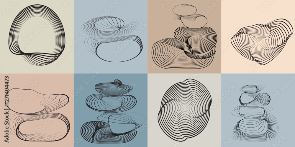 Poster art composition with lines in circle and semi circle shapes .modern art design .neutral color stripe
