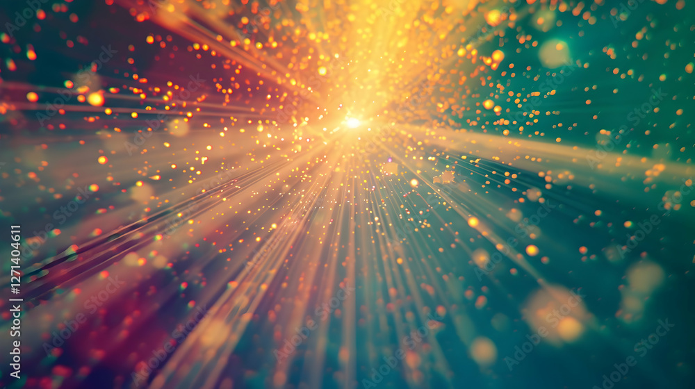 Poster vibrant abstract light rays and particles creating a dynamic, colorful background effect