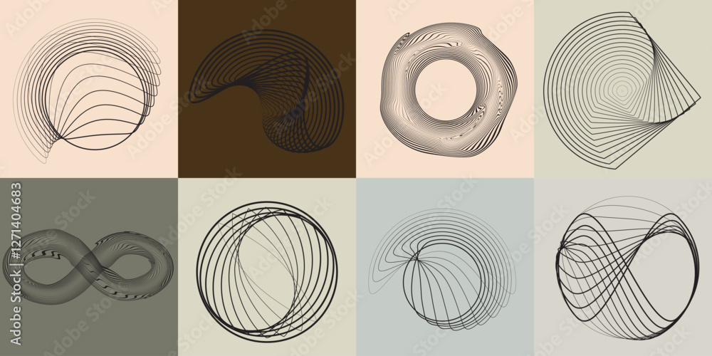 Poster art composition with lines in circle and semi circle shapes .modern art design .neutral color stripe