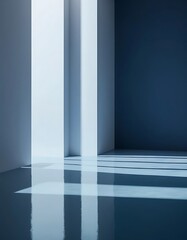Ethereal light dance in minimalist architecture, blue hue serenity