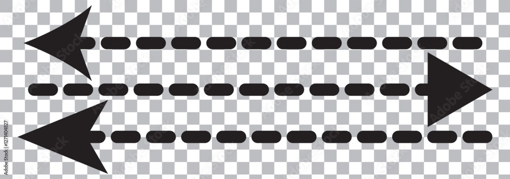 Poster black dotted thin arrows set. wavy and curved dashed pointers collection. wiggly sketchy direction l