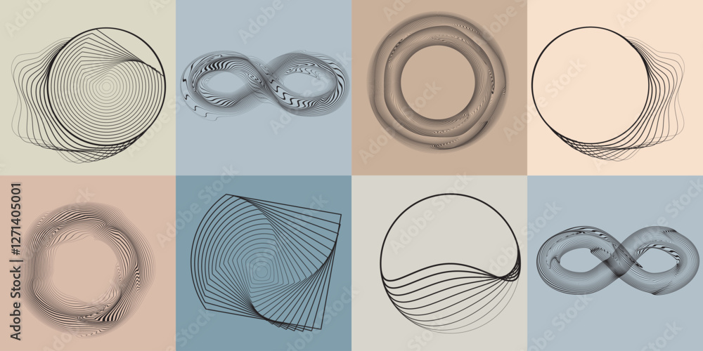 Poster art composition with lines in circle and semi circle shapes .modern art design .neutral color stripe