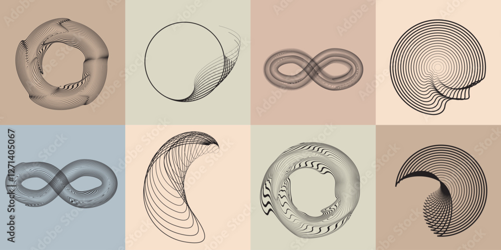 Poster art composition with lines in circle and semi circle shapes .modern art design .neutral color stripe