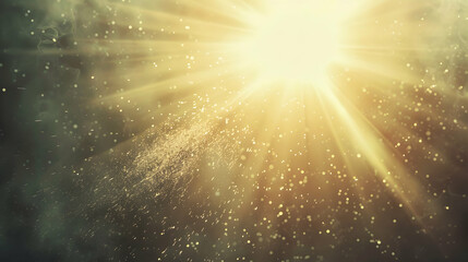 Fototapeta premium Bright sunlight beams radiate through a misty atmosphere, creating a magical ambiance in nature
