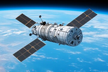 Fototapeta premium A satellite collecting global climate data while orbiting Earth, sending information back to scientists