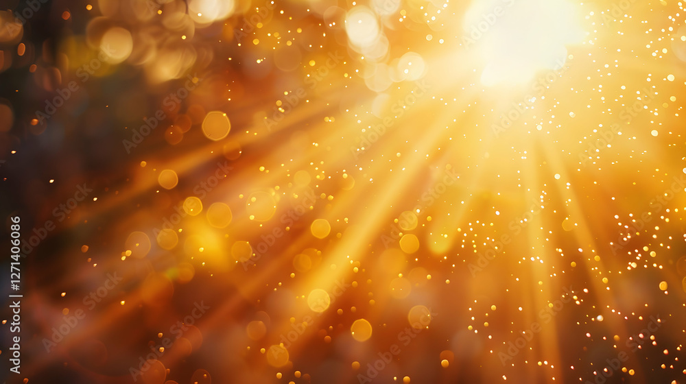 Aufkleber golden sunlight rays filtering through trees, creating a warm and magical atmosphere