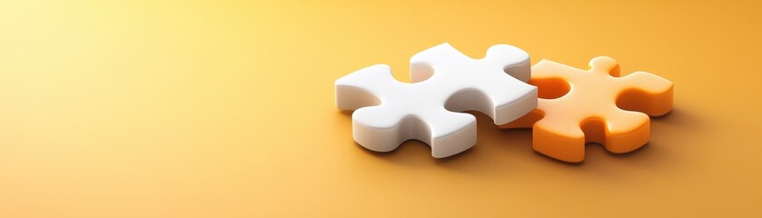 Interlocking Puzzle Pieces in White and Orange on a Gold Background Symbolizing Teamwork and Problem Solving