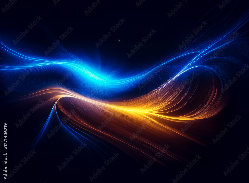 Poster abstract flowing lines of blue and orange create a vibrant and dynamic design against a dark backdro