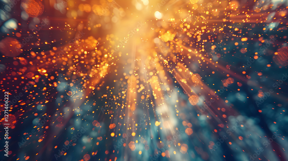 Poster abstract background of glowing particles radiating light, creating a magical atmosphere
