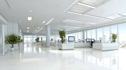 Obraz premium Modern Open Plan Office Interior Design with City View