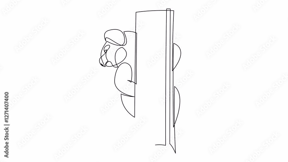Poster self drawing animation of continuous line koala on a tree. animated one line illustration, 4k.