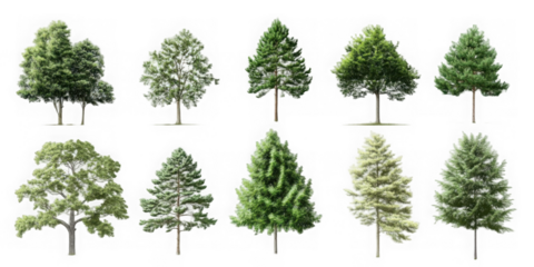 Collection Beautiful 3D Trees Isolated on PNGs transparent background , Use for visualization in architectural design or garden decorate