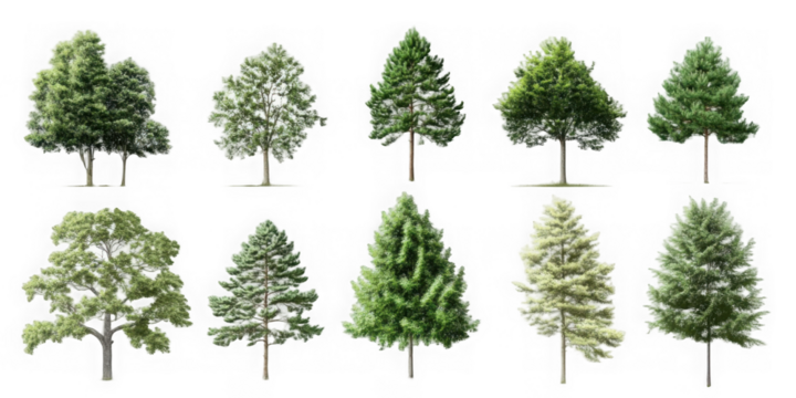 Collection Beautiful 3D Trees Isolated on PNGs transparent background , Use for visualization in architectural design or garden decorate