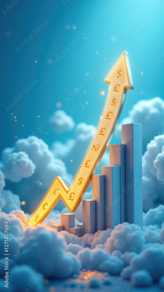 Poster image showing upward financial growth with a rocket ship on top of a stack of bars representing succ