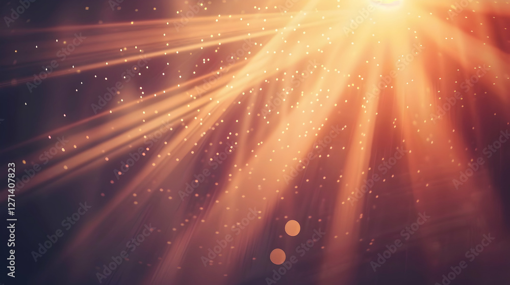 Poster sunlight streaming through a misty atmosphere, creating a warm glow with floating particles