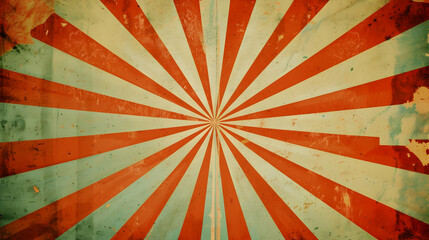 Vintage sunburst background with red and turquoise rays, creating a retro feel for designs