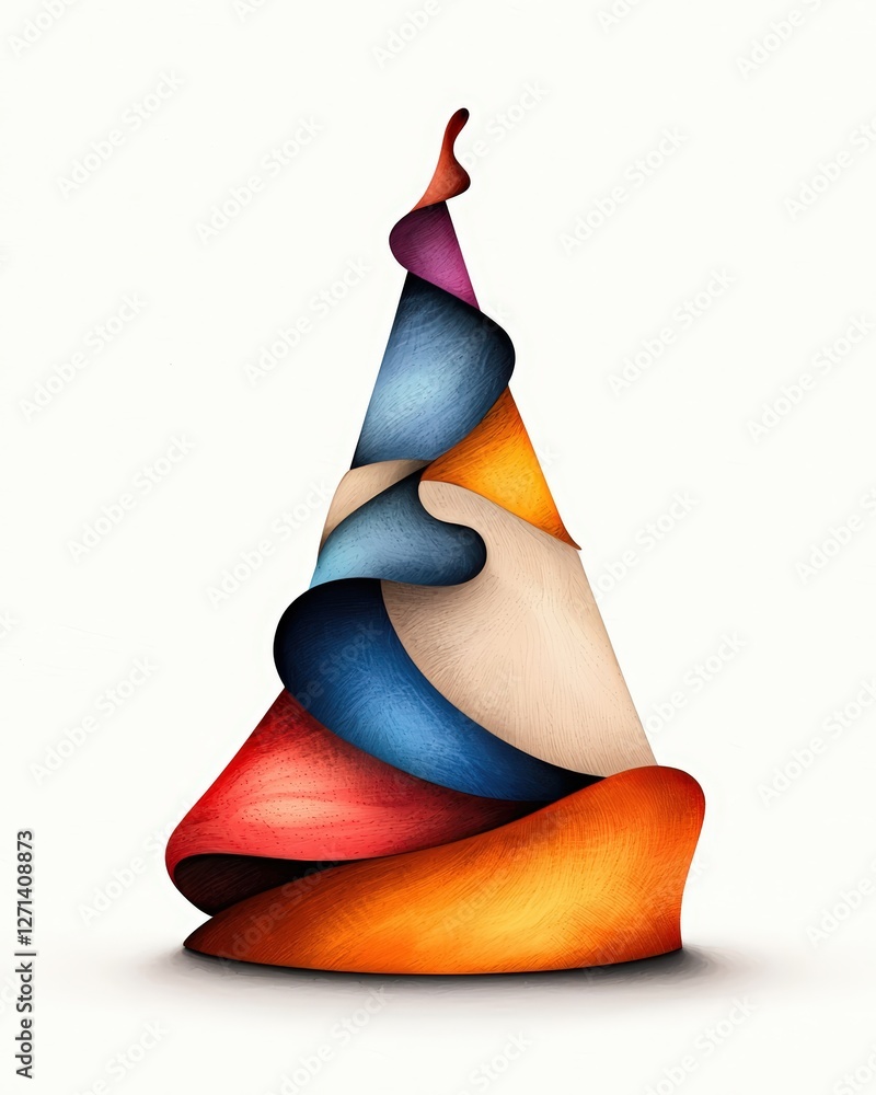 Poster a vibrant and imaginative abstract sculpture, showcasing twisting colorful layers that create a sens