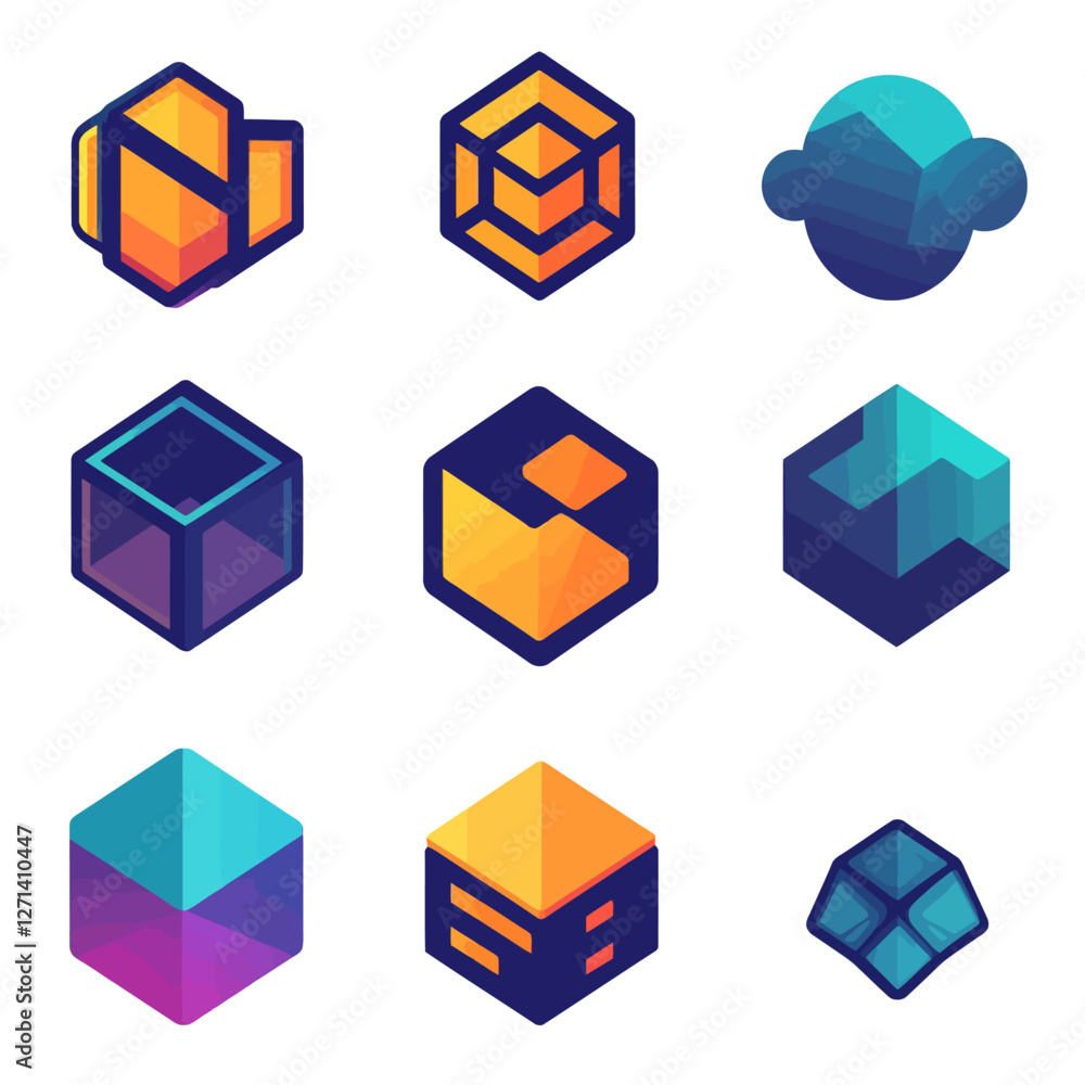 Poster abstract geometric cubes in gradient colors for modern design concepts
