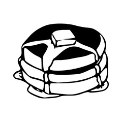 a black and white drawing of a pancake with cheese topping