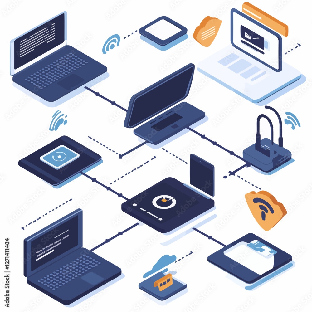 Poster Network Diagram of Devices Connected to a Router with Security Features