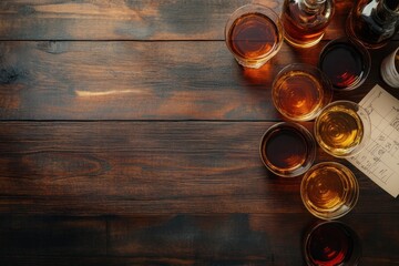 Whiskey tasting event featuring aged alcohol varieties rustic bar setting drink experience intimate environment close-up viewpoint for enthusiasts