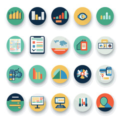 Business data analysis flat icon set for presentation report or app design