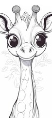 Cute cartoon-style simple line art black-and-white coloring page of a baby giraffe,