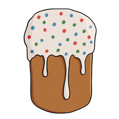 Easter cake with icing and sprinkles. Hand drawn illustration on a transparent background