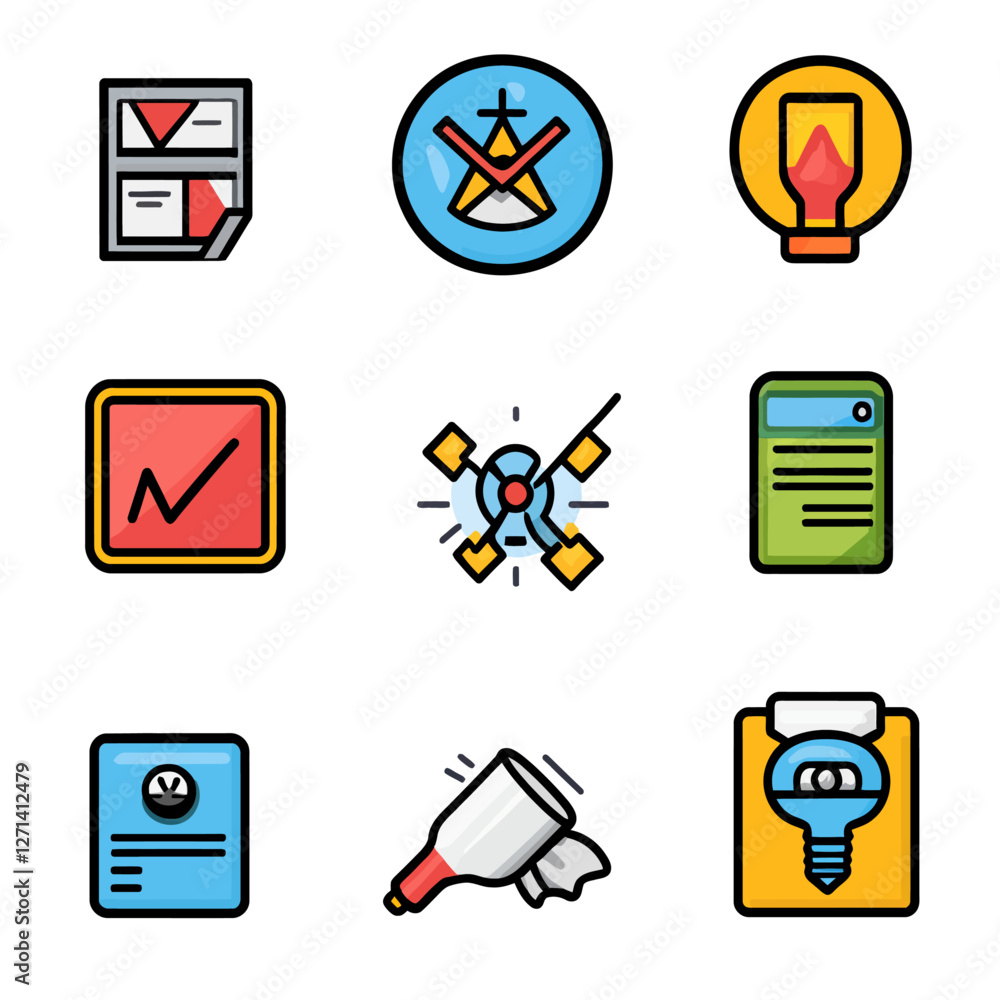 Poster business and technology vector icon set for data and creative solution