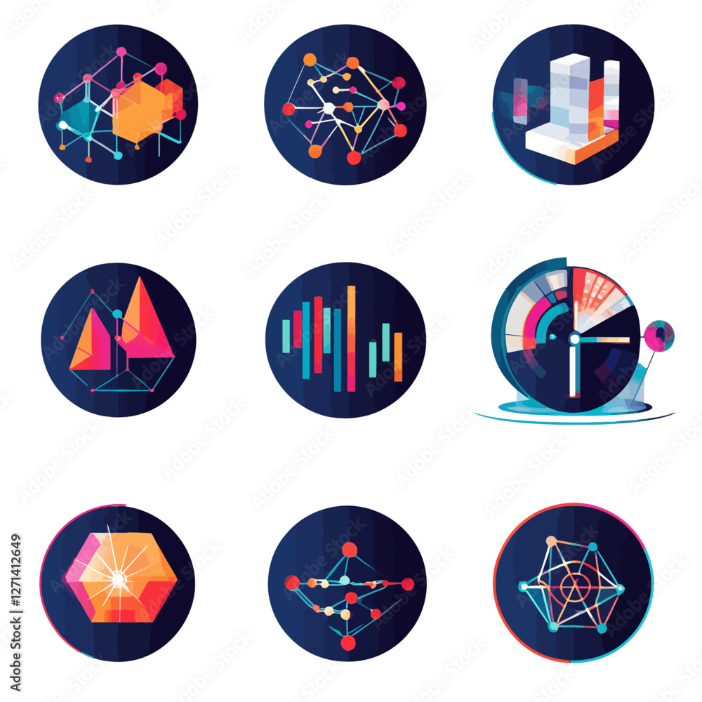 Aufkleber data visualization set: abstract geometric shapes in minimalist design