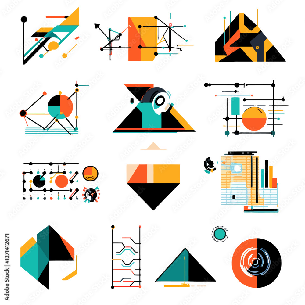 Poster abstract geometric shapes and diagrams in modern style design set