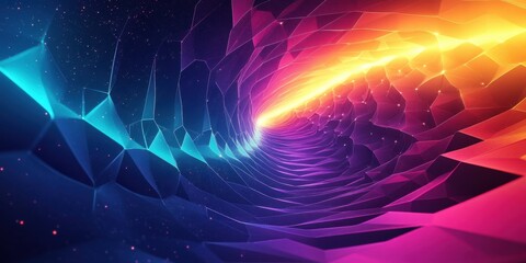 Obraz premium Abstract Colorful Geometric Tunnel Digital Art Neon Lightscape Vivid Polygonal Shapes