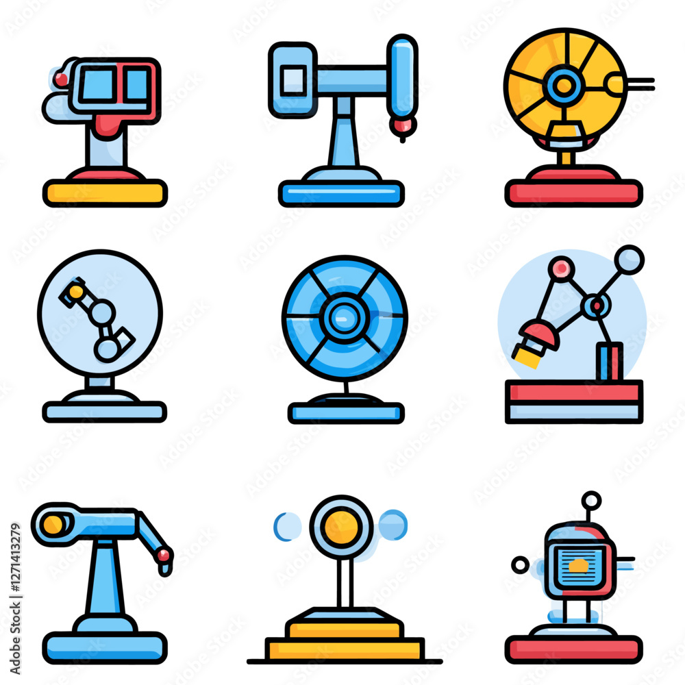Poster robotics arm technology vector icons for industrial automation concepts