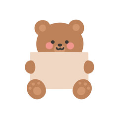 Sitting Korean Bear Peeking Over a Blank Sign