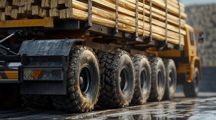 Obraz premium Massive Timber Hauling Truck, Powerful Logistics in Action