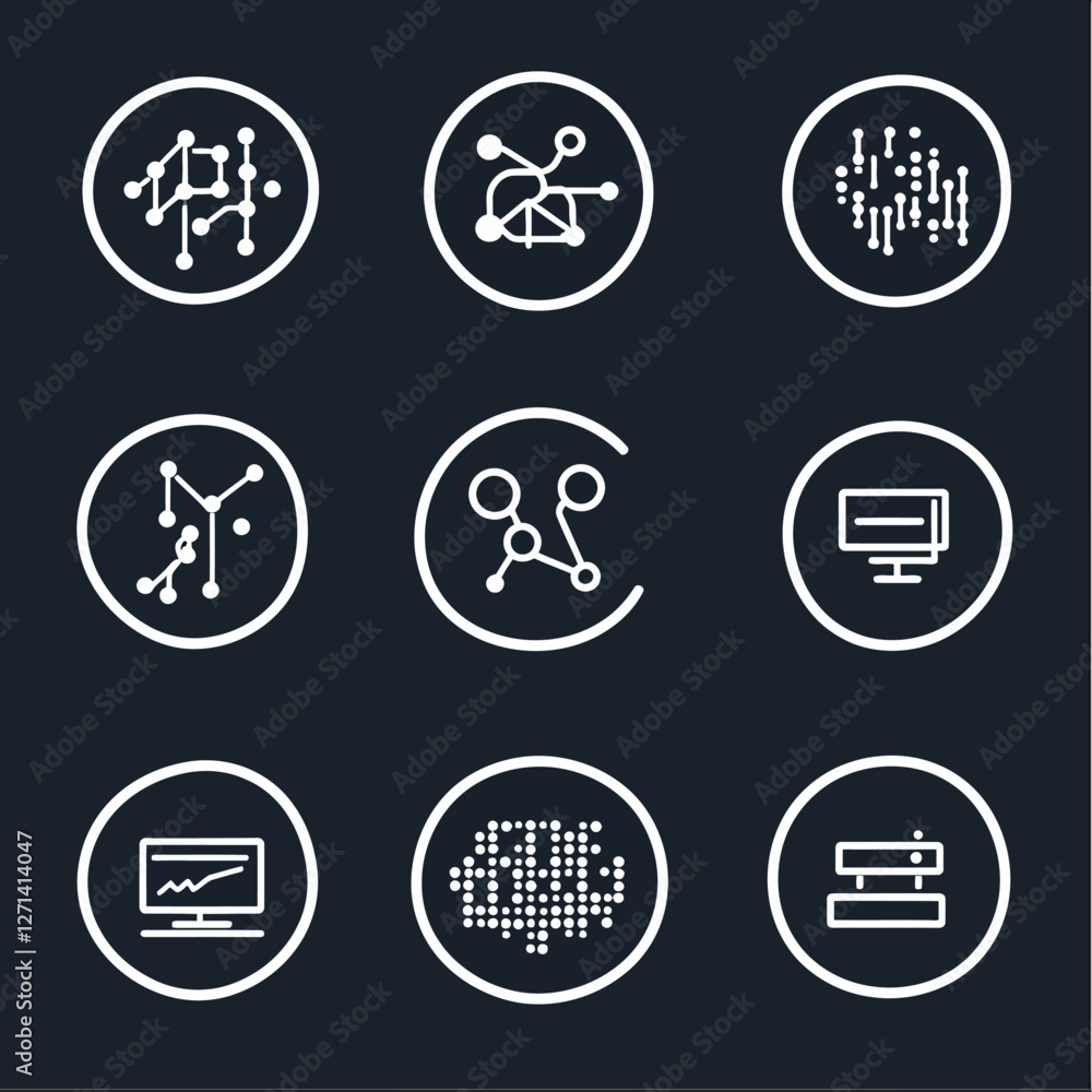 Poster network data connection icons with tech symbols for digital integration