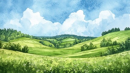 Fototapeta premium watercolor St.patricks green hills sunny.