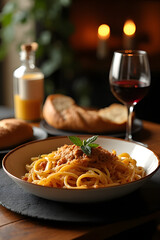 Savoring italian cuisine pasta indulgence cozy restaurant food photography romantic ambiance close-up culinary delight