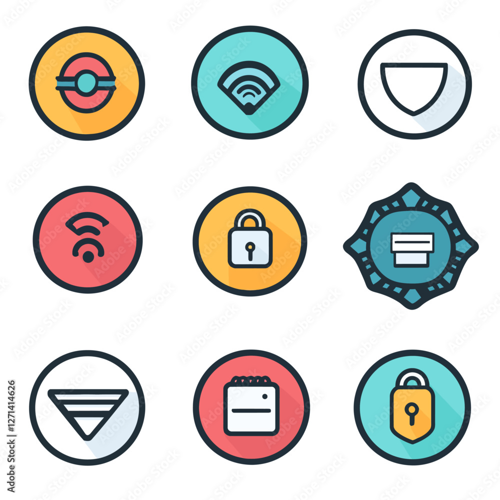 Poster app icons showing network security calendar connection settings and privacy